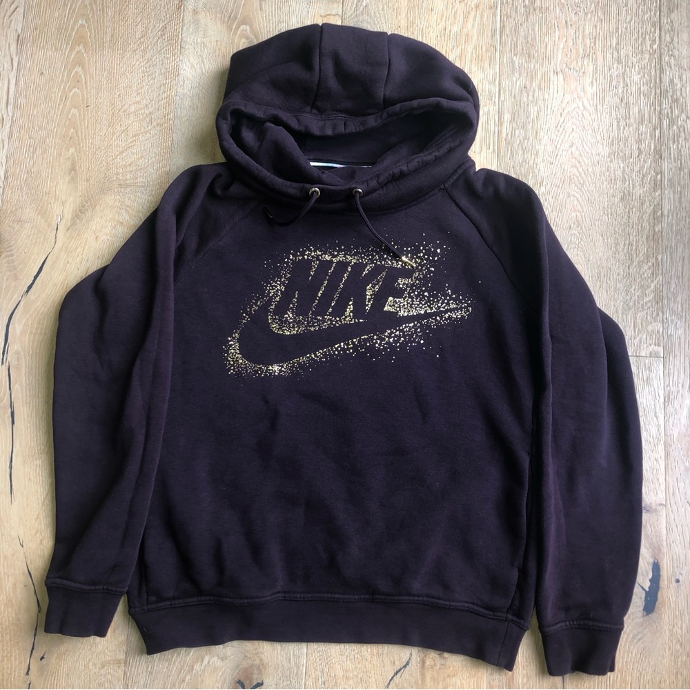 🔥NIKE women hoodie sz M Purple/ Burgundy GOLD Logo price firm! - Picture 2 of 6